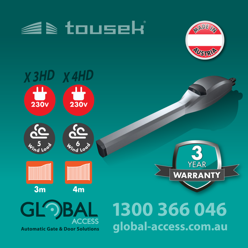 TOUSEK SWING X 3HD, X 4HD AND SWING X 4LHD, X 5LH 230V HEAVY DUTY SWING GATE MOTOR RANGE